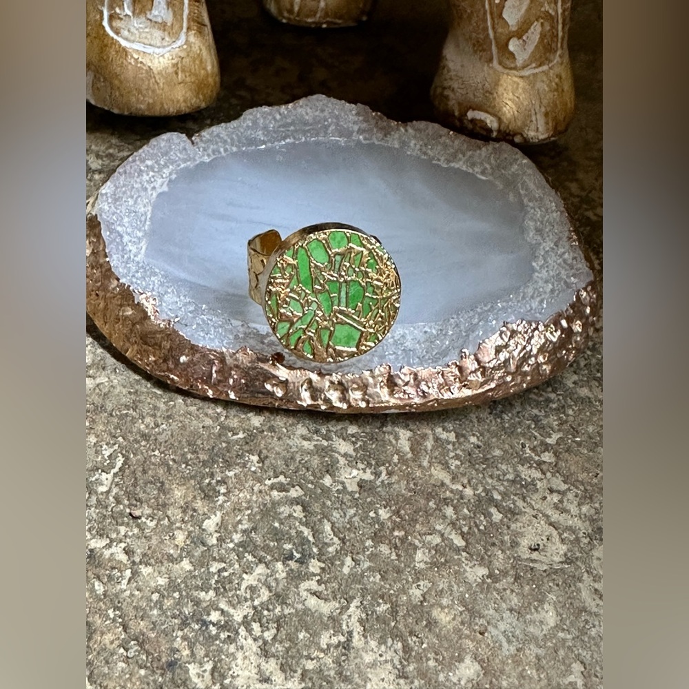 Gold Green Turquoise Ring